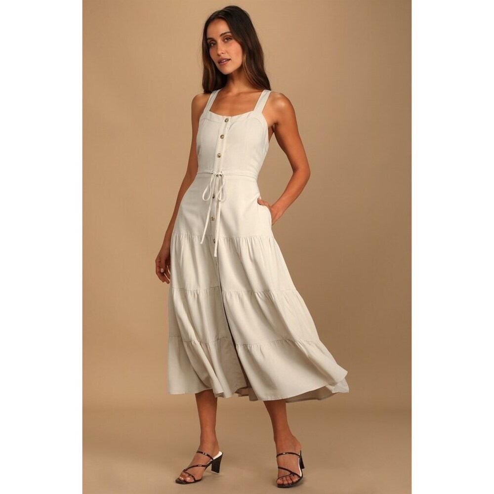Lulu's Cream Midi Dress